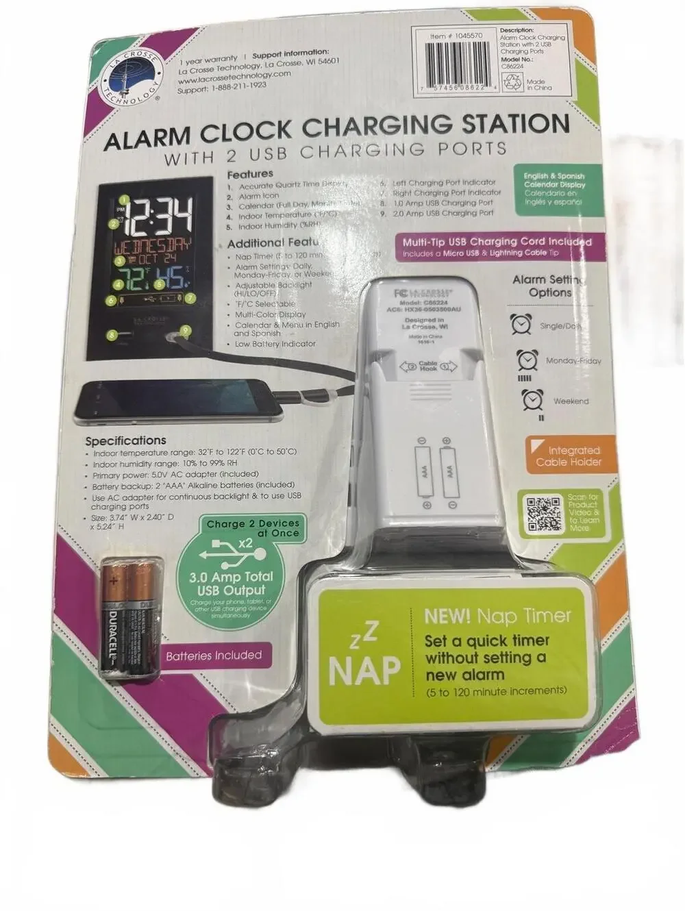 La Crosse Technology Alarm Clock Charging Station with 2 USB Charging Ports